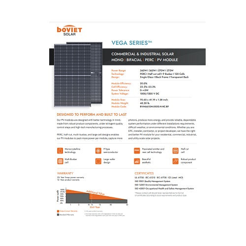 Boviet Vega BVM6610M-370S-H-HC-BF 370W Black On Black 120 Half-cell Mono Solar Panel