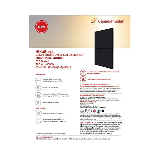 Canadian Solar CS3N-395MS-BLK HiKu Black Mono PERC Solar Panel
