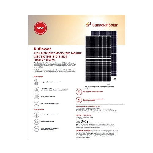 Canadian Solar 9.45kW Pallet - 315W Solar Panel (Silver) | Mono-Crystalline | CS3K-315P/MS | Full Pallet (30)