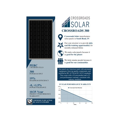 Crossroads Solar CRS-380W-BB 380Watt 72 Cells BoB Monocrystalline