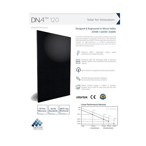 Aptos DNA-120-MF26-365W Black On Black 120 Half-cell Mono Solar Panel
