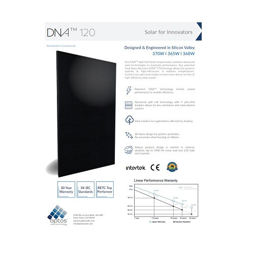 Aptos DNA-120-MF26-370W 370W Black On Black 120 Half-cell Mono Solar Panel