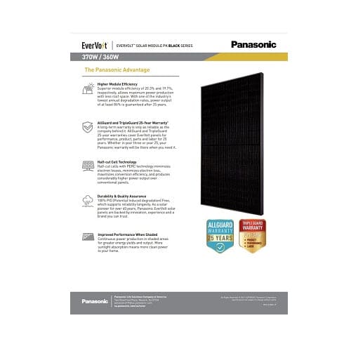 Panasonic EVPV360PK 360W 120 Cell EverVolt PERC Solar Panel