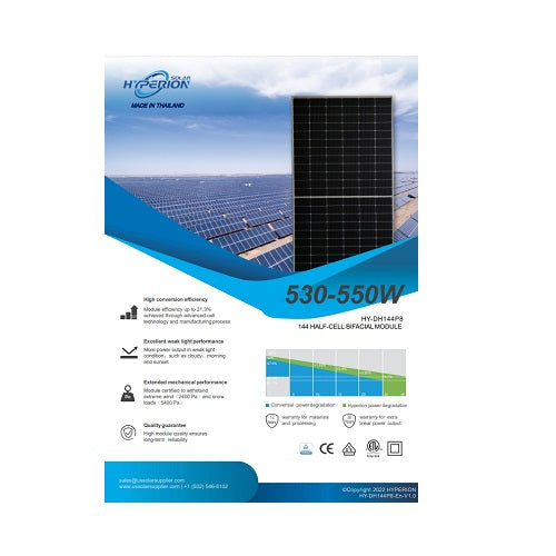 Hyperion HY-DH144P8 144 Half-cell Bifacial Module 530-550w Solar Panel