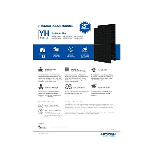Hyundai Energy Solutions YH Series HiS-S400YH(BK) 132 Half Cell Black/Black Solar Panel
