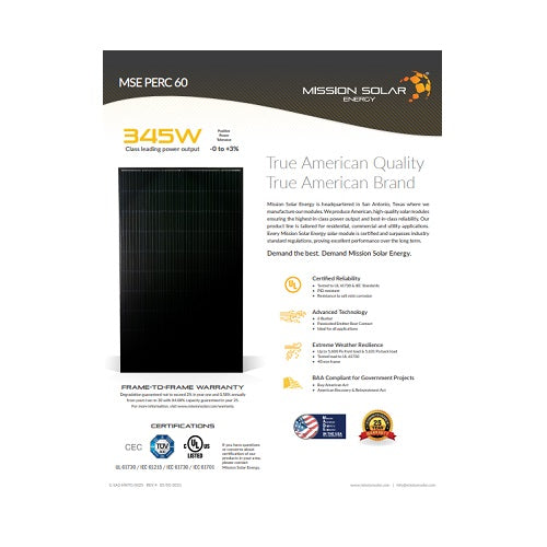 Mission Solar MSE340SX5T 340W Black On Black 60 Cell Mono Solar Panel