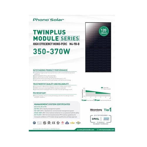 Phono Solar 370W Solar Panel 120 cell PS370M4H-20/UHB