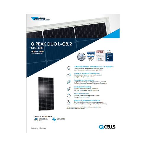 Hanwha Q Cells Q.PEAK DUO L-G8.2 420 420w Clear On White 144 Half-cell Mono Solar Panel