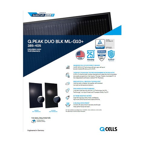 HANWHA Q CELLS Q.PEAK Q.PEAK DUO BLK-G10+ 365 365W BLACK ON BLACK 120 HALF-CELL MONO SOLAR PANEL