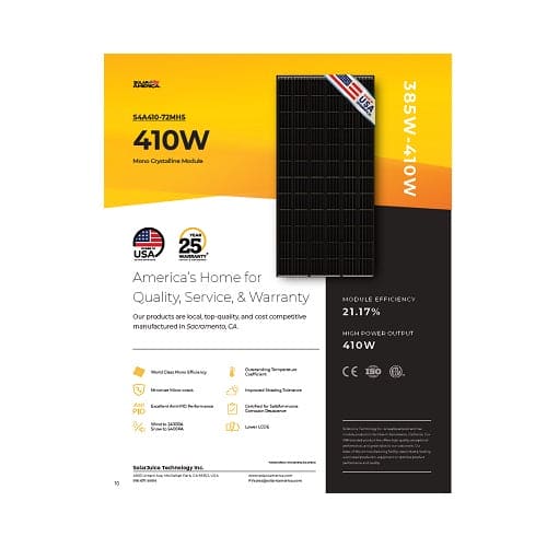 Solar4America S4A410-72MH5 410Watt 72 Cells BoB Monocrystalline
