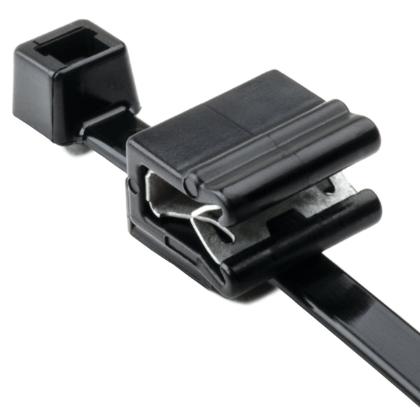 2-Piece Cable Tie & Edge Clip, 8.0' Long, EC5A, 1–3 mm Panel, 50lb, PA66HIRHSUV/PA66HIRHSUVR5, Bk, 25/pkg